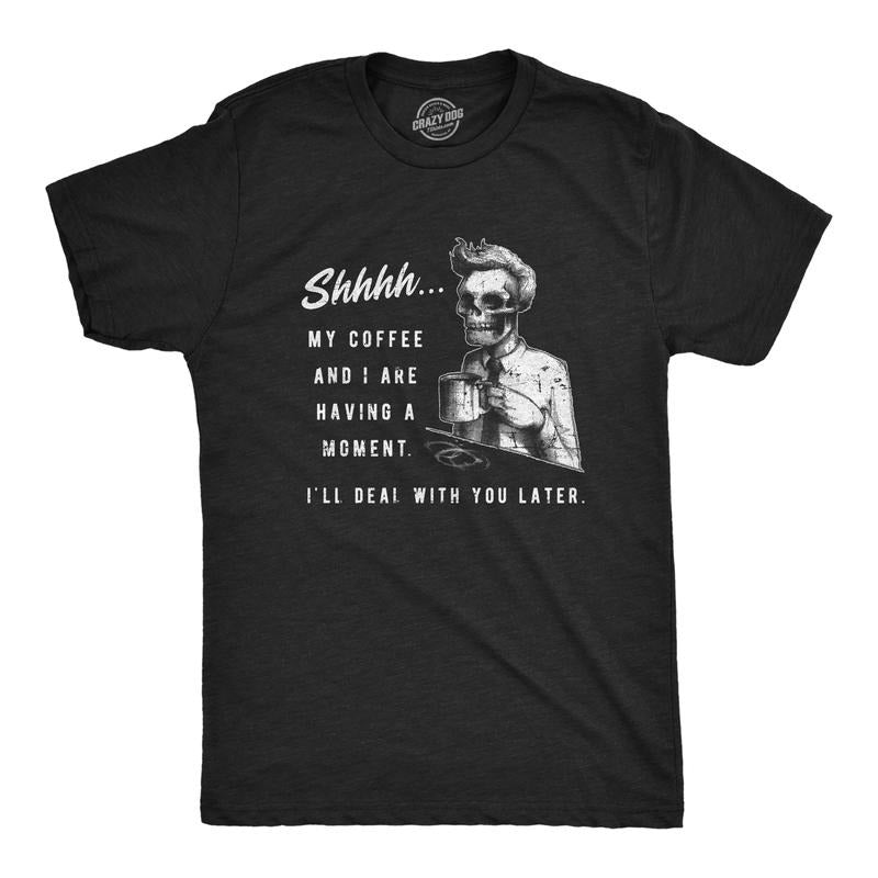 Mens My Coffee and I Are Having A Moment T Shirt Funny Skeleton Halloween Graphic Tee Mens Funny T Shirts Cool Tees Soft...