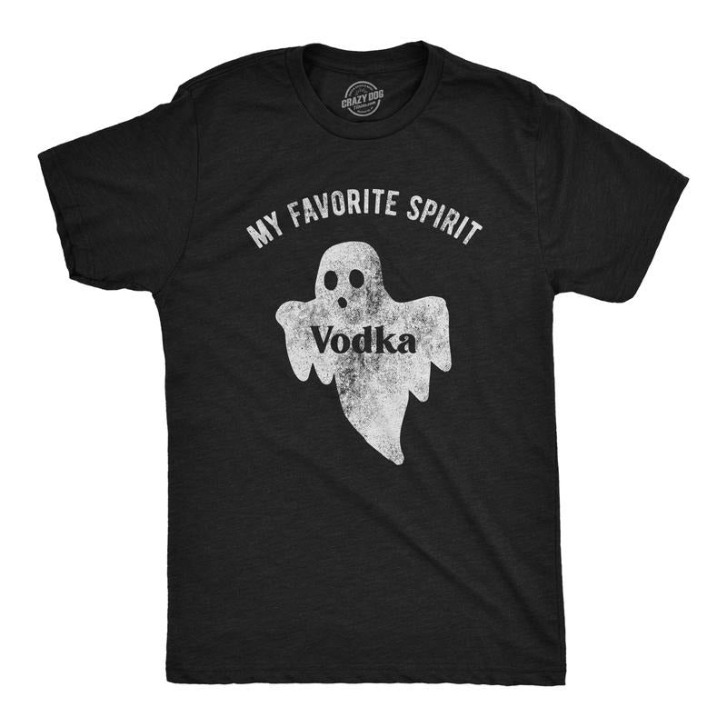 Mens My Favorite Spirit Vodka T Shirt Funny Halloween Ghost Drinking Party Tee Mens Funny T Shirts Cool Tees Soft Stylish...