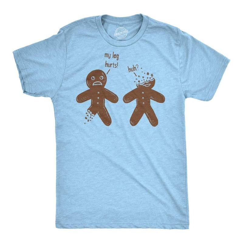 Mens My Leg Hurts Huh T Shirt Funny Gingerbread Christmas Cookie Holiday Tee Mens Funny T Shirts Cool Tees Soft Stylish...