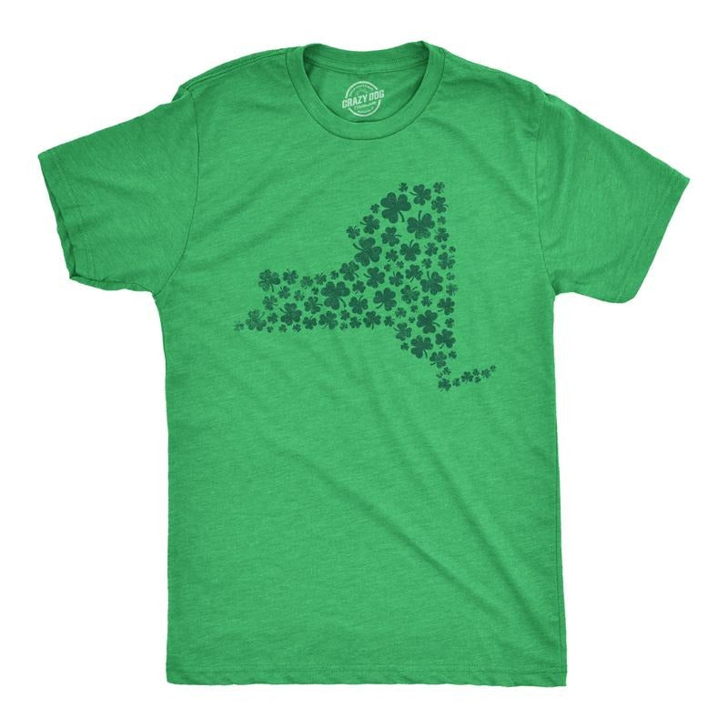 Mens New York State Clovers T Shirt Funny St Pattys Day Parade Four Leaf Shamrock Tee For Guys Mens Funny T Shirts Cool...