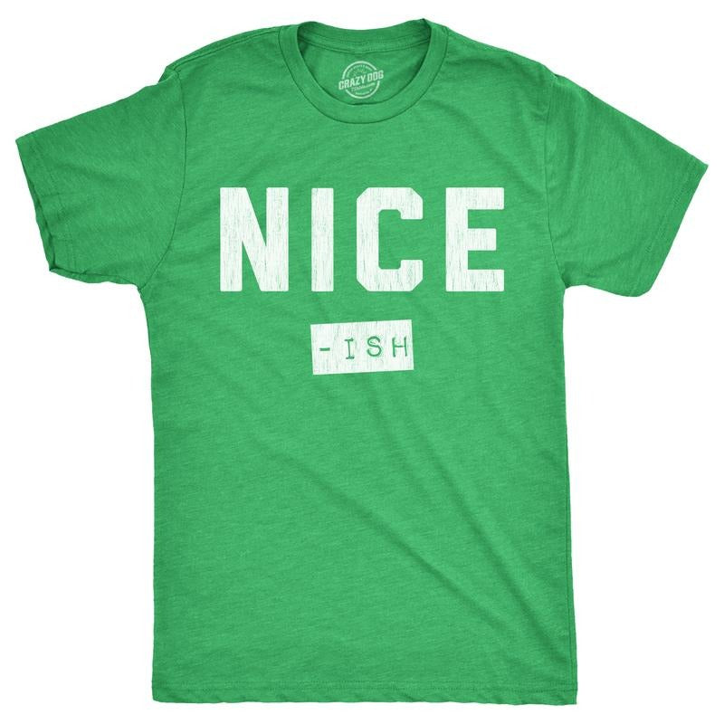 Mens Nice Ish T Shirt Funny Xmas Party Santas List Joke Tee For Guys Mens Funny T Shirts Cool Tees Soft Stylish Casual...