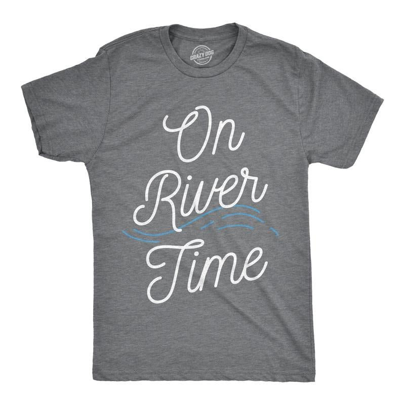 Mens On River Time T shirt Summer Vacation Cabin Lake Camping Tee Mens Funny T Shirts Cool Tees Soft Stylish Casual...