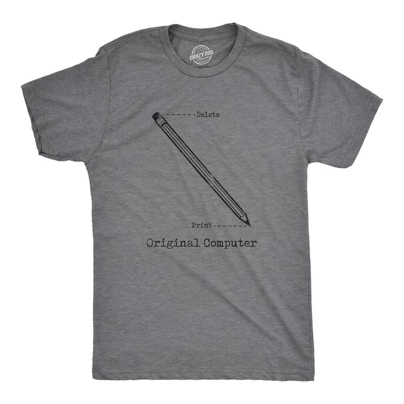 Mens Original Computer T Shirt Funny Pencil Eraser Analog Joke Tee for Guys Mens Funny T Shirts Cool Tees Soft Stylish...