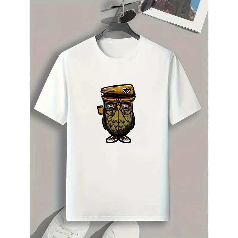 Mens Owl Graphic Tee - Comfy Casual T-Shirts for Summer, Halloween Costume Ideas, Unique Gift for Him