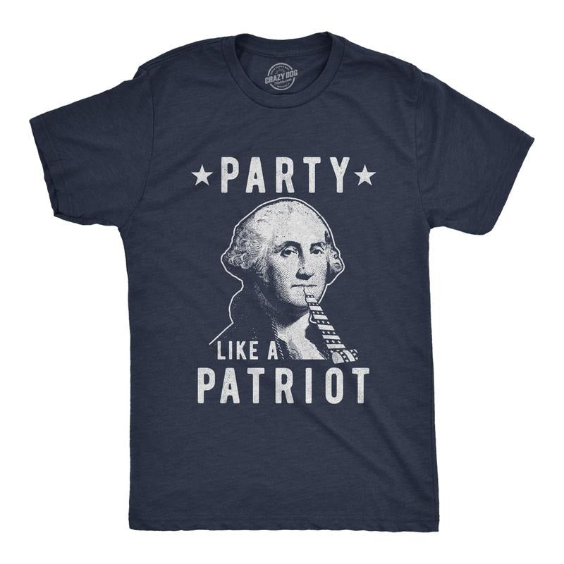 Mens Party Like A Patriot T Shirt Funny 4th Of July George Washington Graphic Tee Mens Funny T Shirts Cool Tees Soft...