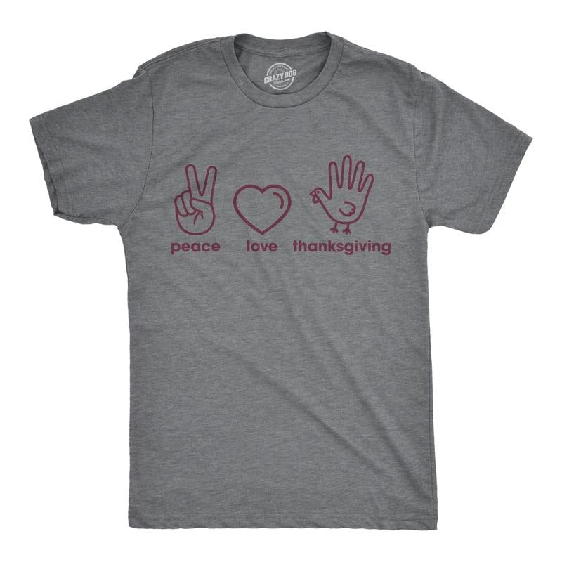 Mens Peace Love Thanksgiving Tshirt Funny Cute Turkey Day Graphic Tee Mens Funny T Shirts Cool Tees Soft Stylish Casual...