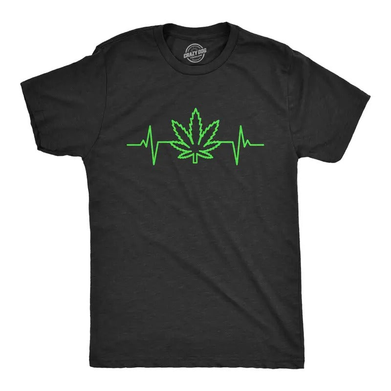 Mens Pot Leaf Heart Beat T Shirt Funny Cool Pulse Monitor 420 Weed Tee For Guys Hoodie, Sweatshirt | UrbanDripWear.com