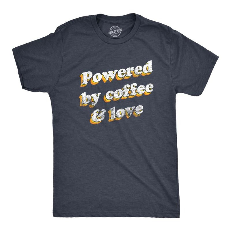 Mens Powered By Coffee And Love T Shirt Funny Retro Graphic Fun Novelty Tee For Guys Mens Funny T Shirts Cool Tees Soft...