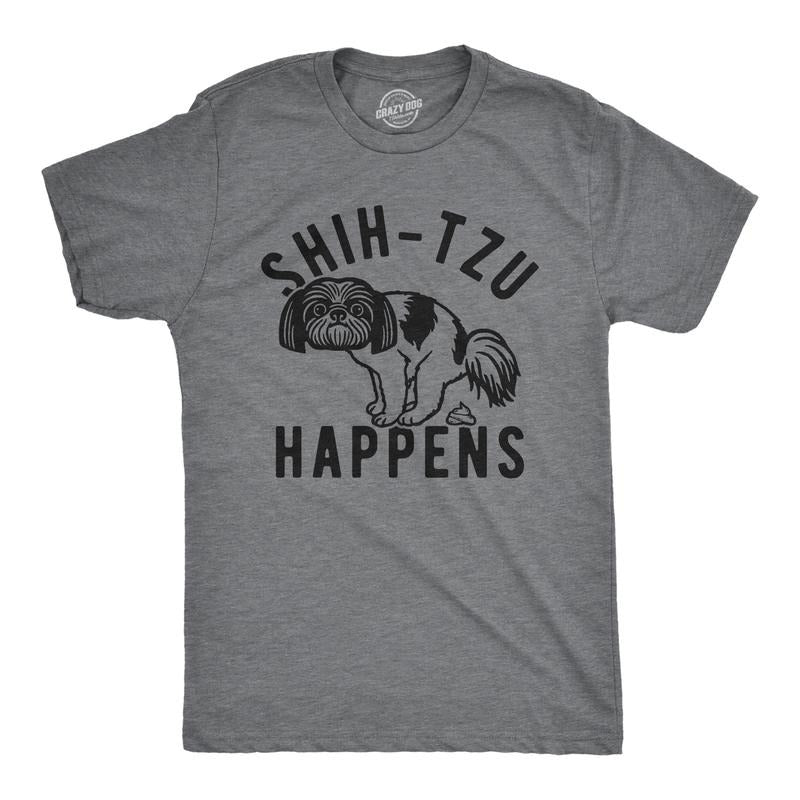 Mens Shih Tzu Happens T Shirt Funny Small Dog Poop Joke Tee For Guys Mens Funny T Shirts Cool Tees Soft Stylish Casual...