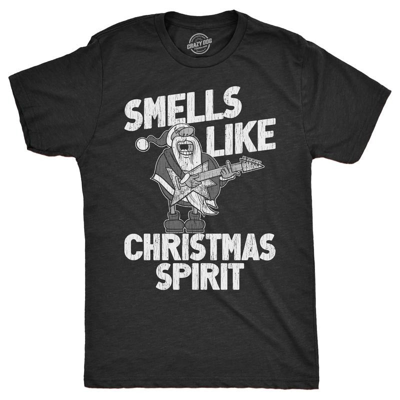 Mens Smells Like Christmas Spirit T Shirt Funny Xmas Music Parody Rock Song Tee For Guys Mens Funny T Shirts Cool Tees...