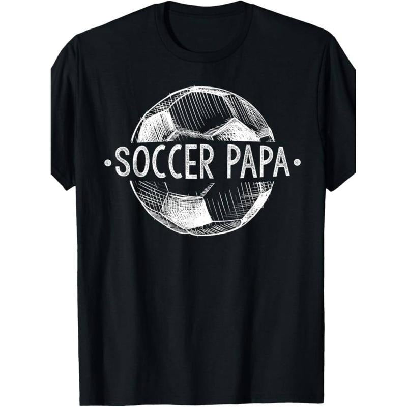 Mens Soccer Papa T-shirt - Vibrant Animation Style Design, Humorous Pattern Print, Classic Crew Neck, Short Sleeve