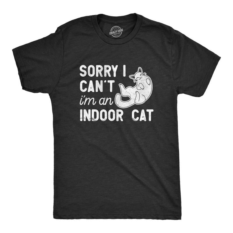Mens Sorry I Cant Im An Indoor Cat T Shirt Funny Cute Introverted Kitten Tee For Guys Hoodie, Sweatshirt | UrbanDripWear.com
