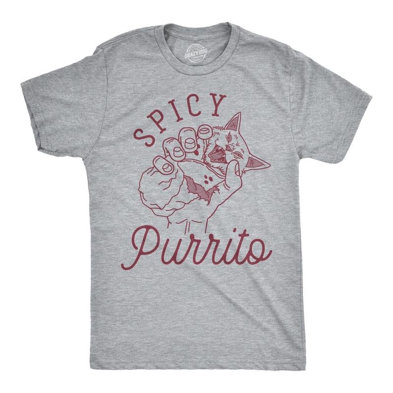 Mens Spicy Purrito Tshirt Funny Cat Burrito Cute Food Tee Hoodie, Sweatshirt | UrbanDripWear.com