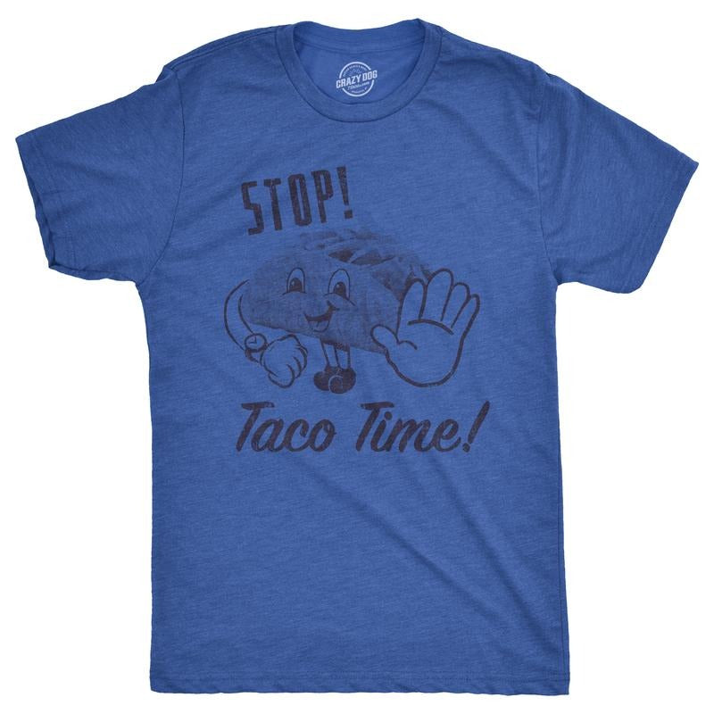 Mens Stop Taco Time T Shirt Funny Mexican Food Tee for Guys Mens Funny T Shirts Cool Tees Soft Stylish Casual Menswear...