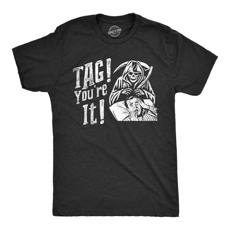 Mens Tag Youre It T Shirt Funny Halloween Grim Reaper Joke Tee for Guys Mens Funny T Shirts Cool Tees Soft Stylish Casual...