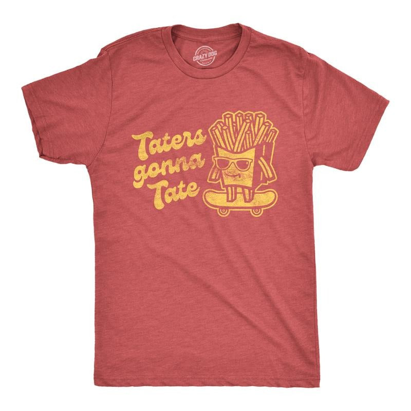 Mens Taters Gonna Tate T Shirt Funny French Fries Skateboarding Graphic Tee Mens Funny T Shirts Cool Tees Soft Stylish...