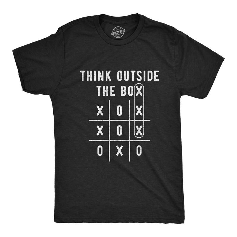 Mens Think Outside the Box Tic Tac Toe Tshirt Funny Clever Trick Board Game Graphic Tee Hoodie, Sweatshirt