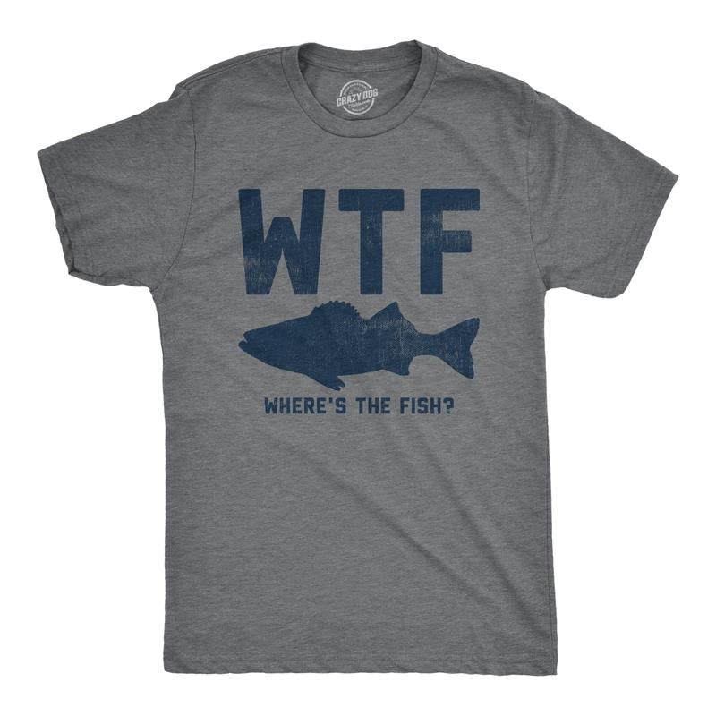 Mens WTF Wheres The Fish T Shirt Funny Fishing Acronym Fishermen Tee for Guys Mens Funny T Shirts Cool Tees Soft Stylish...