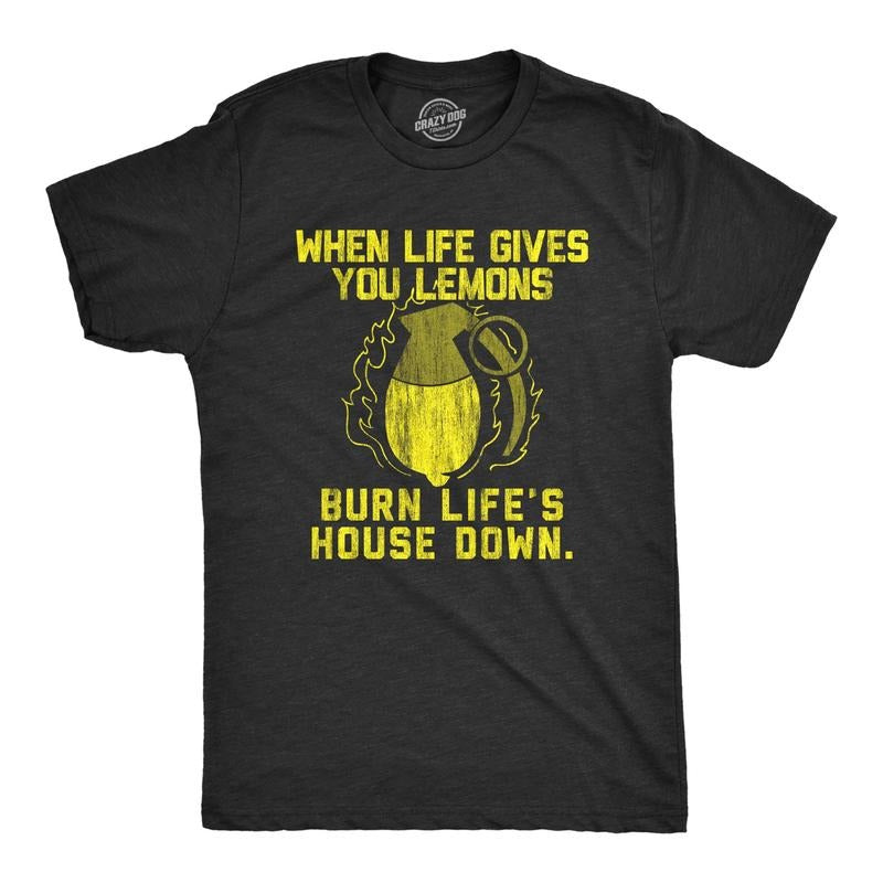 Mens When Life Gives Lemons Burn Lifes House Down Tshirt Funny Sarcastic Advice Novelty Tee For Guys Hoodie, Sweatshirt