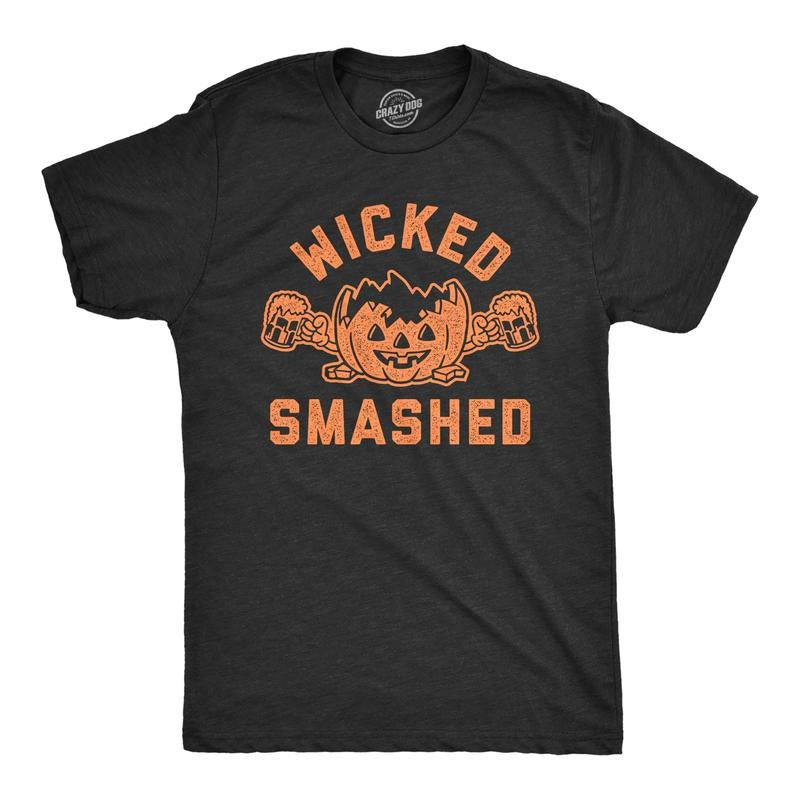 Mens Wicked Smashed T Shirt Funny Halloween Party Pumpkin Beer Drinking Graphic Tee Mens Funny T Shirts Cool Tees Soft...