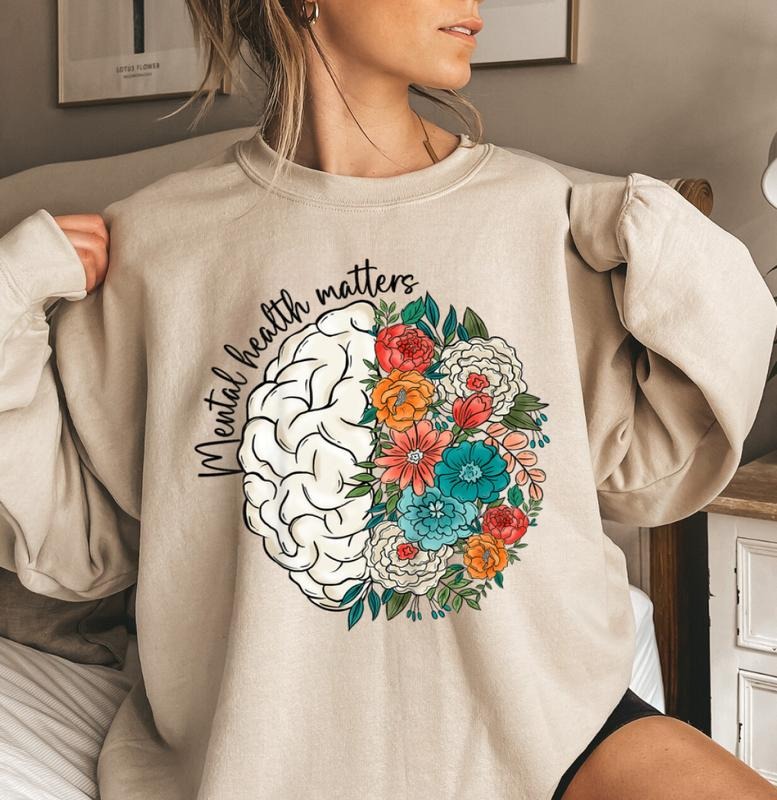 Mental Health Matters Floral Brain sweatshirt for Women - Casual long Sleeve Top for Fall Spring Summer Winter Wear...