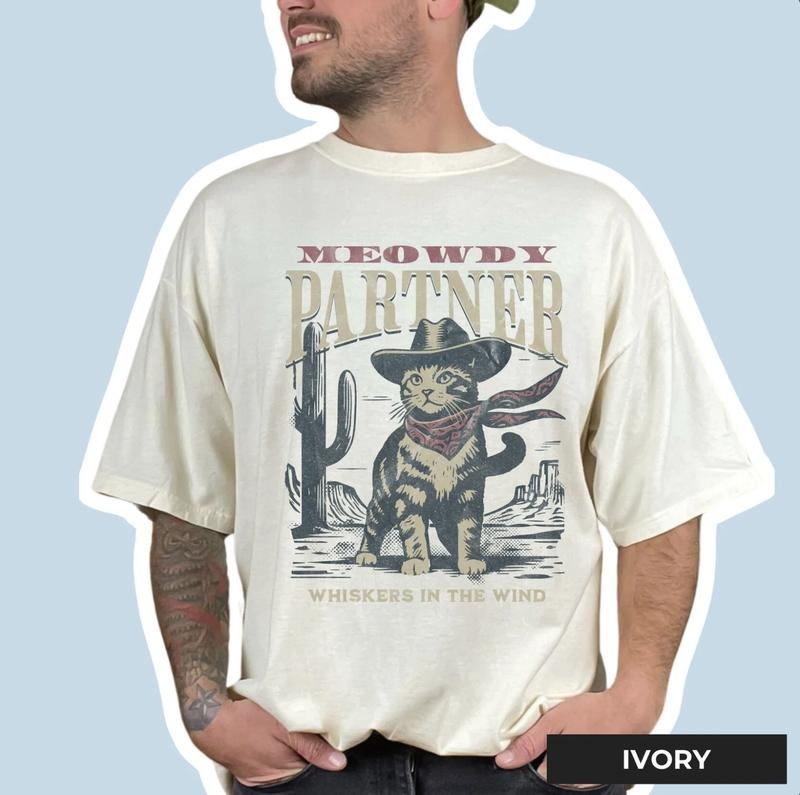 Meowdy Partner Cowboy Cat Shirt, Vintage Cowboy Shirt, Funny Cowboy Cat Shirt, Now Also Available in Sizes Menswear Top...