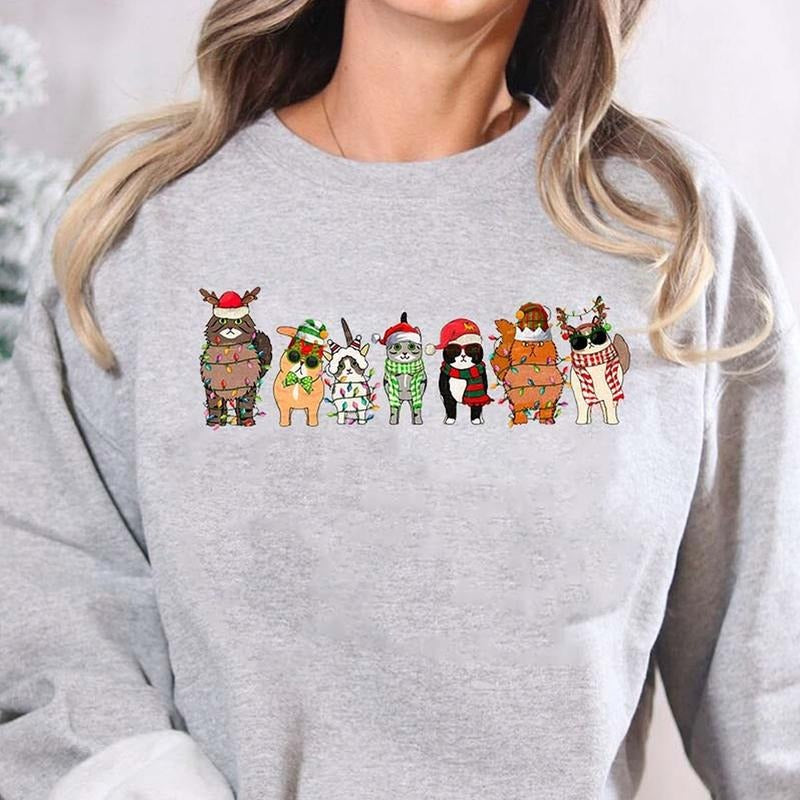 Meowy Christmas Sweatshirt,Happy Cat Year Shirt, Unisex Crewneck Sweatshirt & Shirt Cotton Fabric Hoodie | UrbanDripWear.com