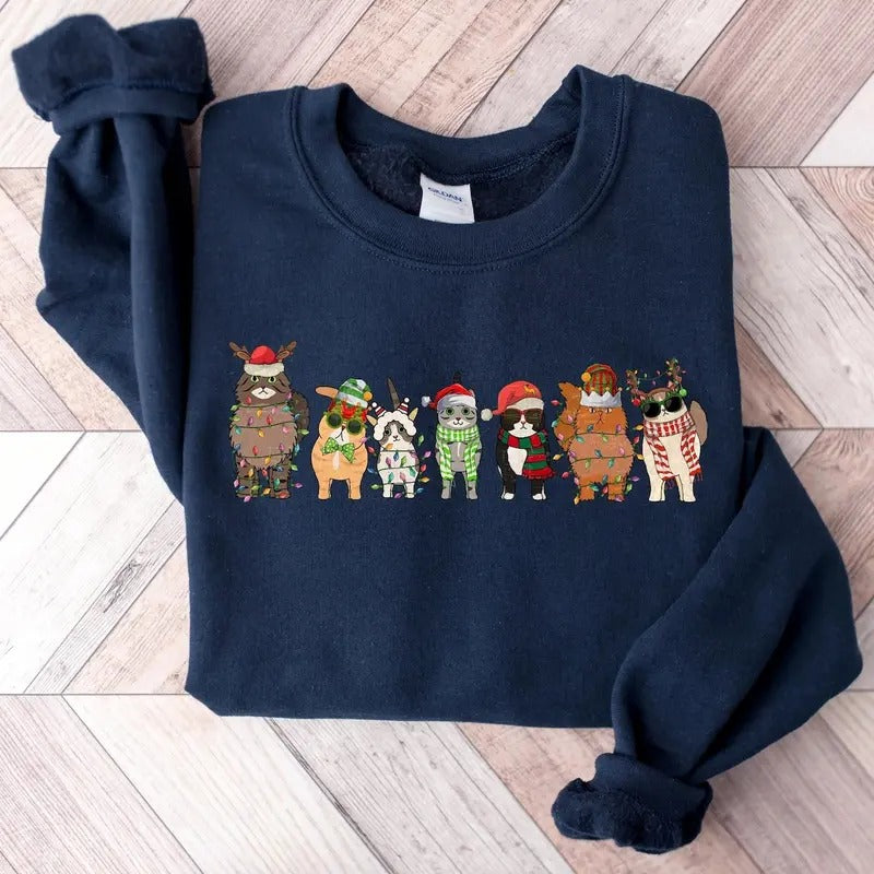 Meowy Christmas Sweatshirt,Happy Cat Year Shirt,Funny Christmas Cat Shirt,Cat Christmas Sweatshirt,Cats Sweatshirt,Cat...
