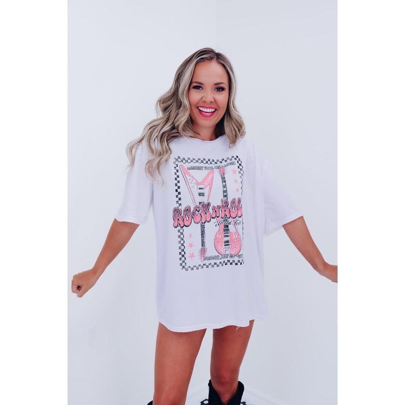 Mercury Oversized "Rock N Roll" Graphic Tee - White T-Shirt Hoodie, Sweatshirt | UrbanDripWear.com