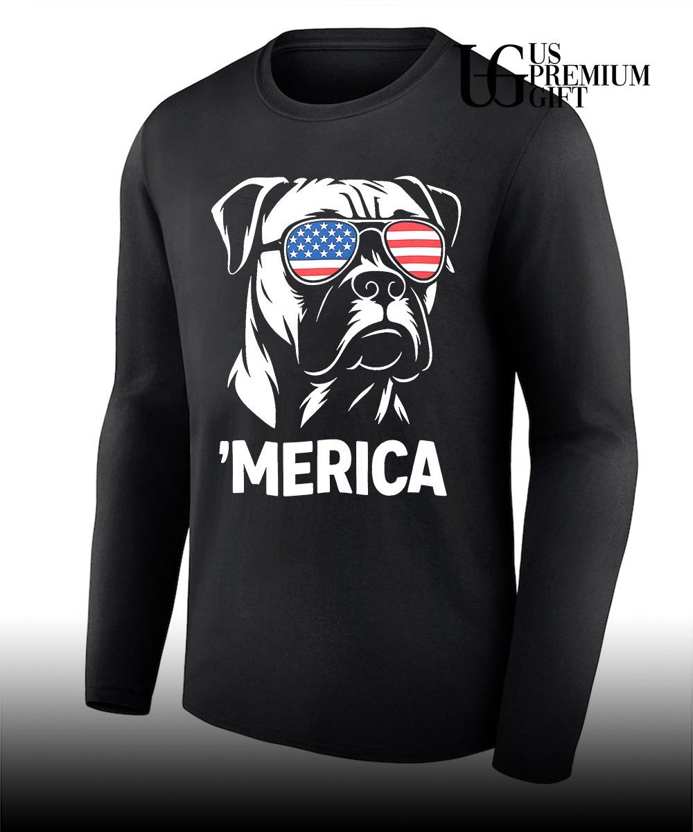 Merica Dog Minimalist Patriotic Boxer Bulldog 4th of July shirt