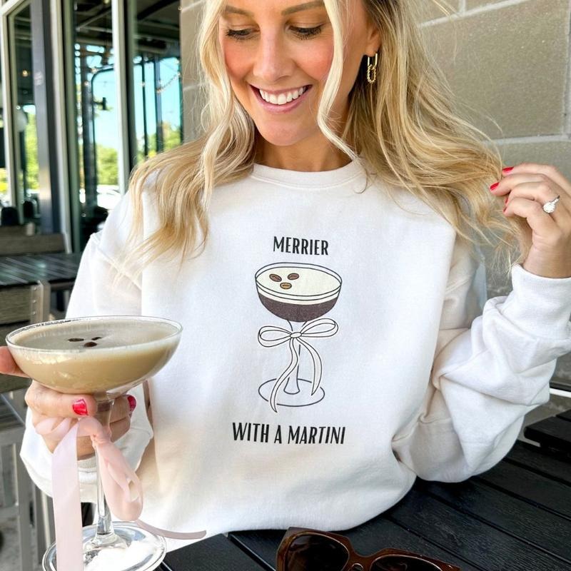 'Merrier With An Espresso Martini' Crewneck Sweatshirt T-Shirts, Hoodie | UrbanDripWear.com