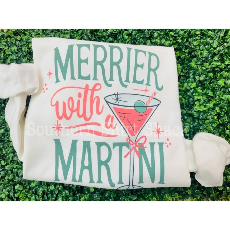 Merrier with a Martini Sweatshirt| Christmas Sweatshirt T-Shirts, Hoodie | UrbanDripWear.com