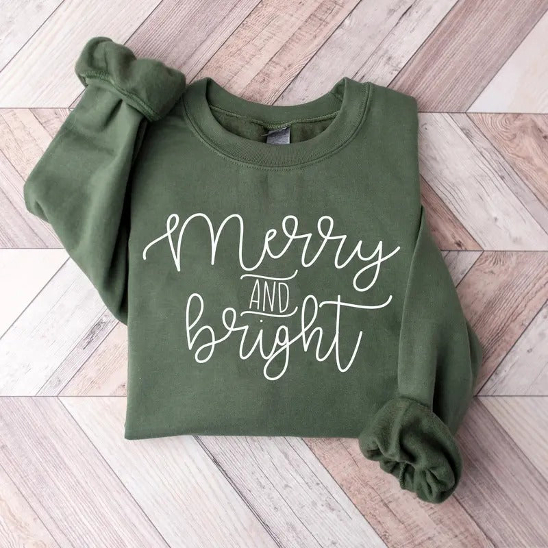 Merry And Bright Christmas Sweatshirt, Christmas Sweatshirt, Winter Sweatshirt, Holiday Sweatshirt, Womens Holiday...