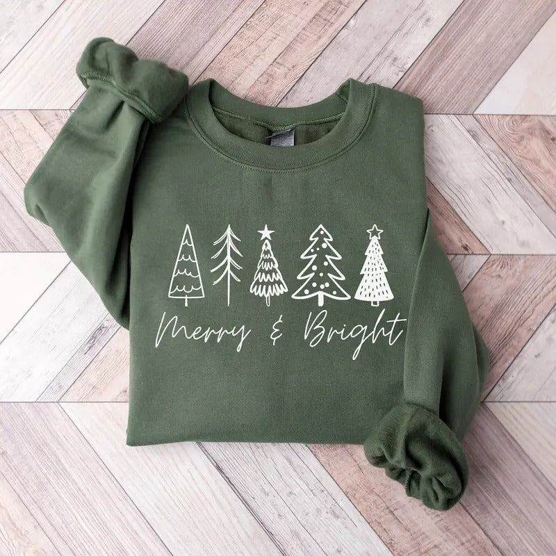 Merry And Bright Christmas Trees Sweatshirt, Merry & Bright Sweater, Christmas Sweatshirt, Christmas Trees Shirt, Holiday...