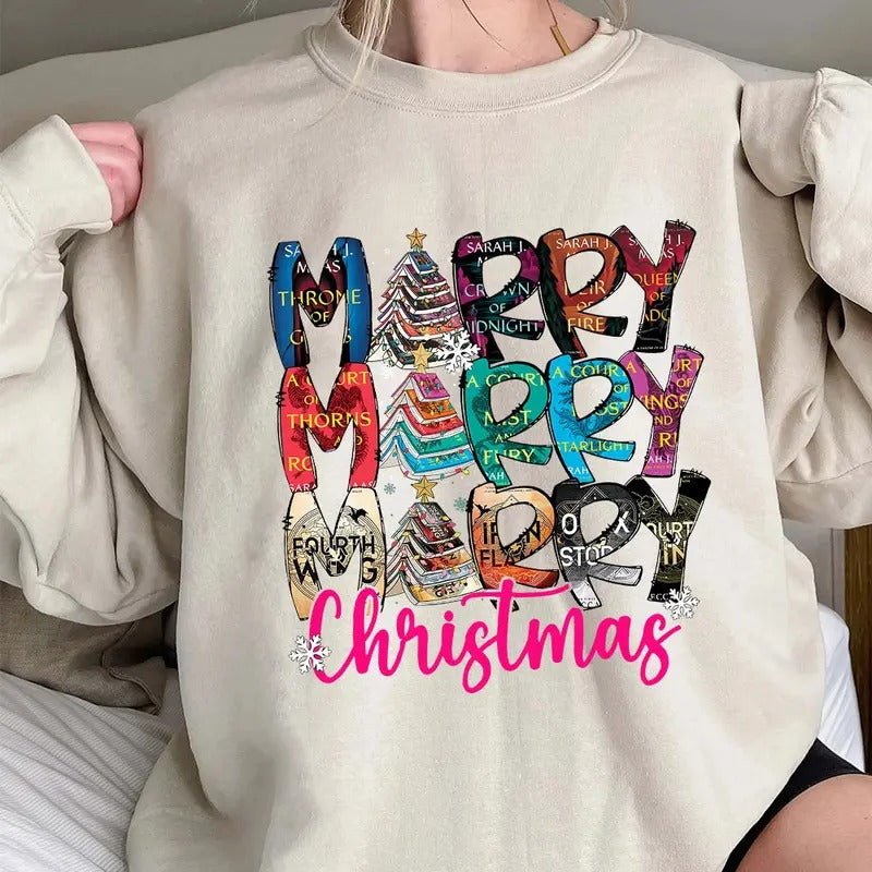Merry Bookmas Shirt, Book Lovers Christmas Gift, Graphic Xmas Tee Hoodie, Sweatshirt | UrbanDripWear.com