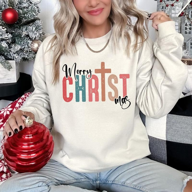 Merry CHRISTmas Sweatshirt, Faith Christmas Sweatshirt, Jesus Christmas Sweatshirt, Christmas Gifts Cotton Clothes...