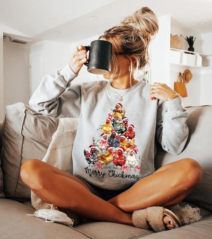 Merry Chickmas Sweatshirt, Christmas Chicken Tee Shirt, Christmas Farm Animals Sweater, Chicken Xmas Holiday Shirt,...