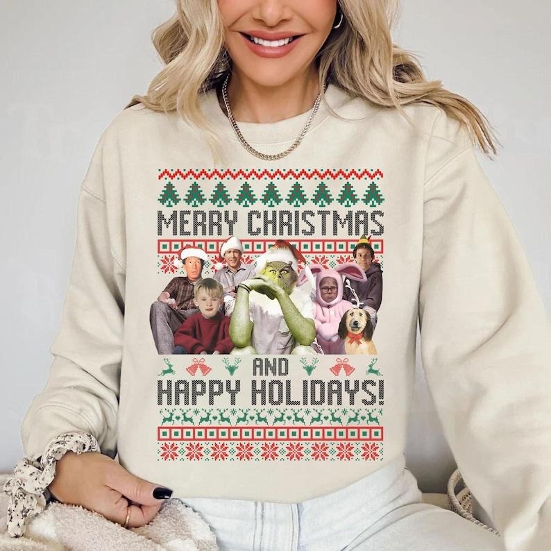 Merry Christmas And Happy Holidays, Thug Life Green Sweatshirt, Movie Xmas Mean Green One, Funny Christmas Gifts...