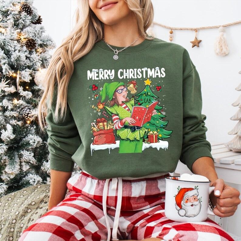 Merry Christmas Junie B Jones Sweatshirt, Junie B Elf Christmas Shirt, Children's Book Hoodie, Book Lover Gifts, Bookish...
