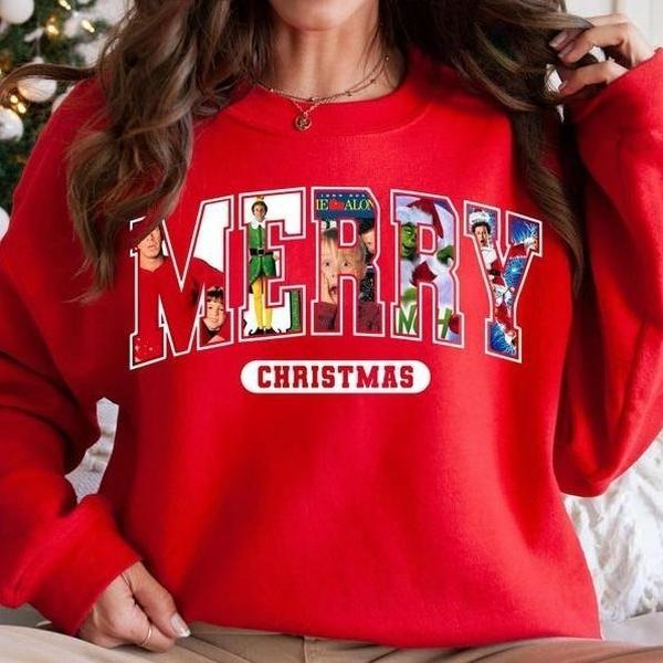Merry Christmas Movie Sweatshirt, Retro Christmas Character Sweatshirt T-Shirts, Hoodie | UrbanDripWear.com