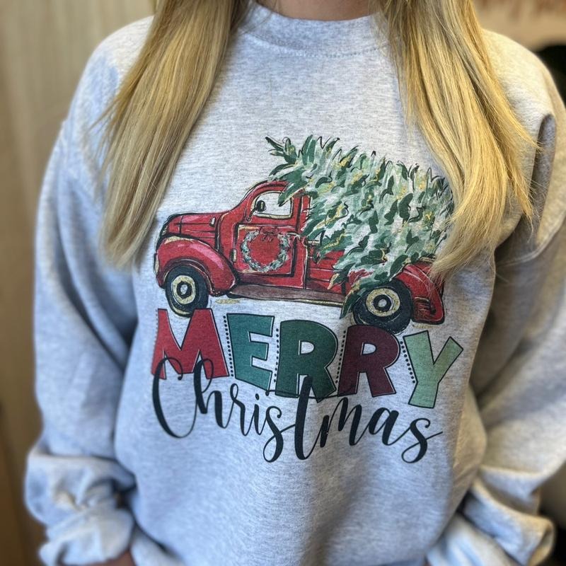 Merry Christmas Red Truck Sweatshirt T-Shirts, Hoodie | UrbanDripWear.com