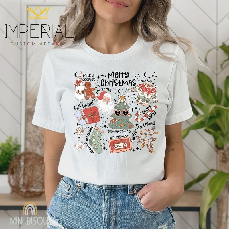 Merry Christmas Retro Collage T-Shirt, Premium Cotton , 2023 Holiday Tee , Christmas Festive tee Hoodie, Sweatshirt