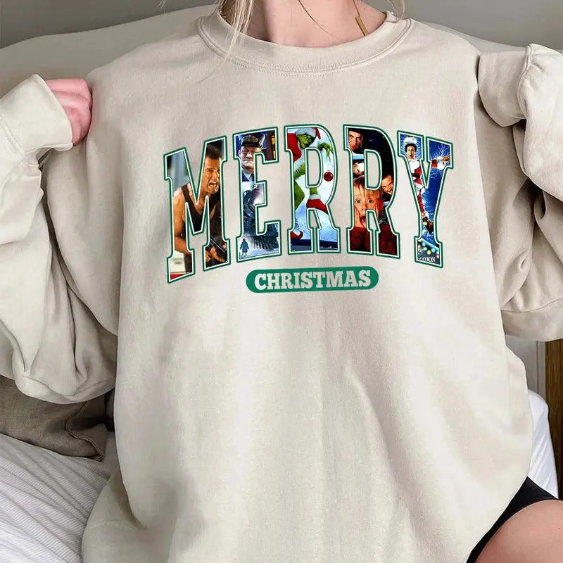 Merry Christmas Sweatshirt, Christmas Movies Sweatshirt, Trending Xmas Shirt, Xmas Graphic Tee Hoodie | UrbanDripWear.com