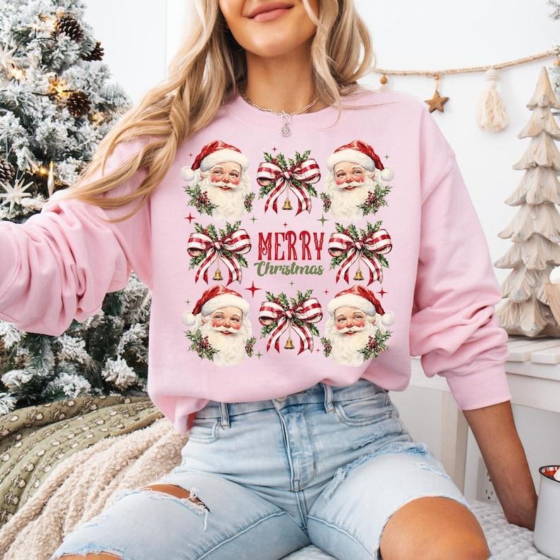 Merry Christmas Sweatshirt, Christmas Shirts, Coquette Christmas, Christmas Shirt for Women, Christmas Crewneck...
