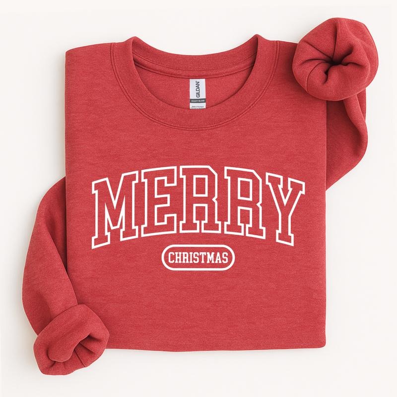 Merry Christmas Sweatshirt, Womens Holiday Pullover, Cozy Winter Outfit, Family Xmas Party Sweater, Festive Holiday...