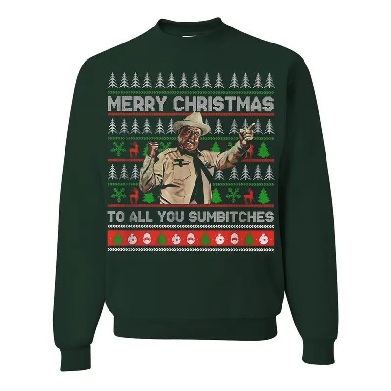 Merry Christmas Too All You Sumbitches Christmas Sweater, Smokey And The Bandit Sweatshirt, Funny Ugly Christmas Sweater...