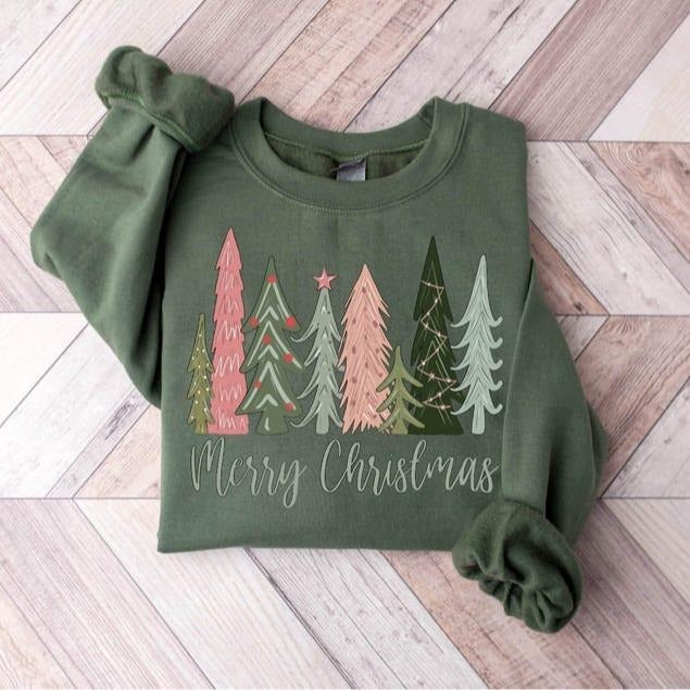 Merry Christmas Tree Sweatshirt, Merry & Bright Christmas Sweater, Festive Holiday Outfit, Cozy Season Gift T-Shirts, Hoodie