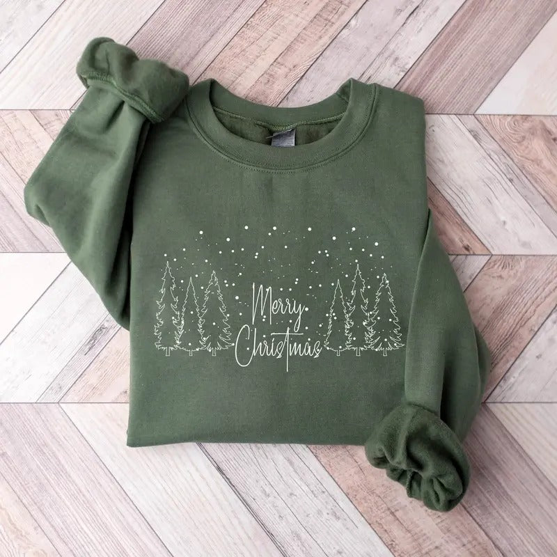 Merry Christmas Trees Sweatshirt, Cute Merry And Bright Sweatshirt, Xmas Holiday Sweater, Christmas Holiday Shirt, Winter...