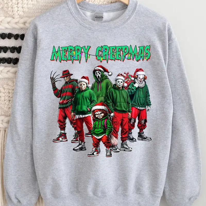 Merry Creepmas Shirt, Christmas Horror Characters Shirt, Trending Graphic Tee Hoodie, Sweatshirt | UrbanDripWear.com