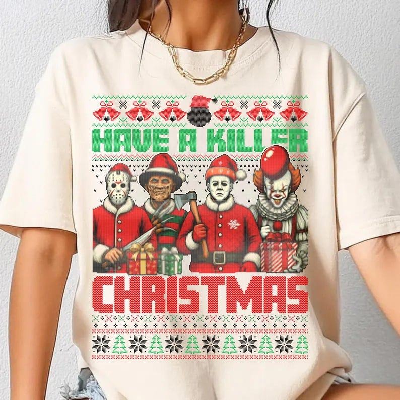 Merry Creepmas Ugly tshirt, Horror Christmas Movie Characters tshirt, Creepy Santa tshirt, Spooky Holiday tshirt, Scary...